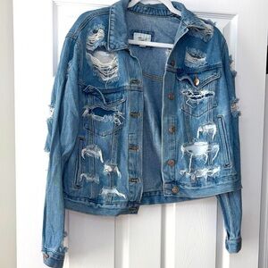 Forever 21 Ripped Blue Denim Jacket
